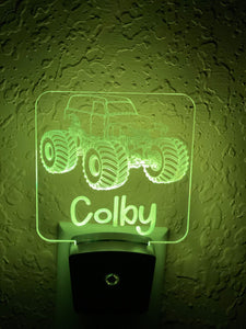 Personalized LED Monster Truck Night Light | 7 Color Changing | Plug in Night Light | Name Light | Children's Night Light | Kids Room Light