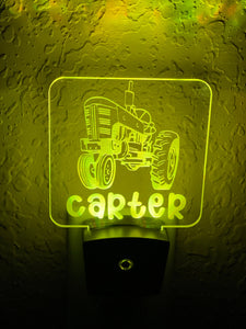 Personalized LED Tractor Night Light | 7 Color Changing | Plug in Night Light | Name Light | Children's Night Light | Kids Room Light