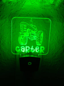 Personalized LED Tractor Night Light | 7 Color Changing | Plug in Night Light | Name Light | Children's Night Light | Kids Room Light