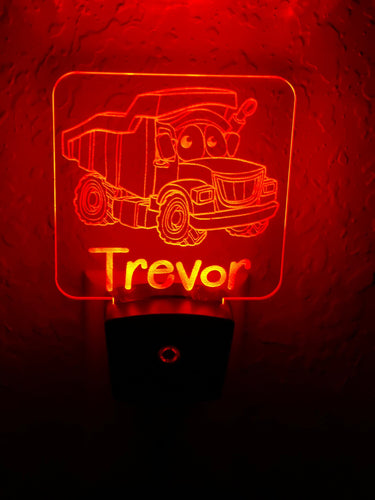 Personalized LED Dump Truck Night Light | 7 Color Changing | Plug in Night Light | Name Light | Children's Night Light | Kids Room Light