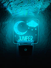 Load image into Gallery viewer, Personalized LED Moon &amp; Stars Night Light | 7 Color Changing | Plug in Night Light | Name Light | Children&#39;s Night Light | Kids Room Light