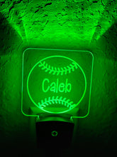 Load image into Gallery viewer, Personalized LED Baseball/Softball Night Light | 7 Color Changing | Plug in Night Light | Name Light | Children&#39;s Night Light | Room Light