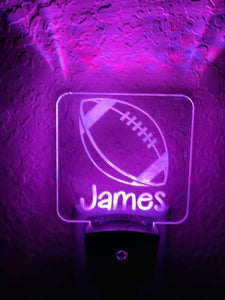 Personalized LED Football Night Light | 7 Color Changing | Plug in Night Light | Name Light | Children's Night Light | Kids Room Light