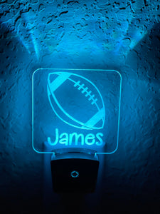 Personalized LED Football Night Light | 7 Color Changing | Plug in Night Light | Name Light | Children's Night Light | Kids Room Light