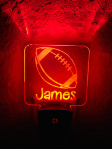 Personalized LED Football Night Light | 7 Color Changing | Plug in Night Light | Name Light | Children's Night Light | Kids Room Light