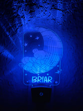 Load image into Gallery viewer, Personalized LED Teddy Bear Moon Night Light | 7 Color Changing | Plug in Night Light | Name Light | Children&#39;s Night Light | Kids Light