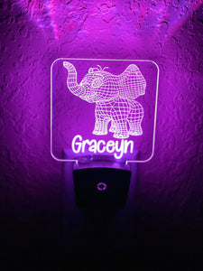 Personalized LED Baby Elephant 3D Night Light | 7 Color Changing | Plug in Night Light | Name Light | Children's Night Light | Room Light