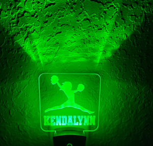 Personalized LED Cheerleader Night Light | 7 Color Changing | Plug in Night Light | Name Light | Children's Night Light | Kids Room Light