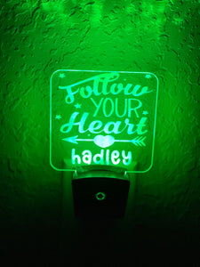 Personalized LED Follow Your Heart Night Light | 7 Color Changing | Plug in Night Light | Name Light | Children's Night Light | Kids Light