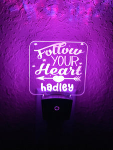 Personalized LED Follow Your Heart Night Light | 7 Color Changing | Plug in Night Light | Name Light | Children's Night Light | Kids Light