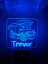 Load image into Gallery viewer, Personalized LED Dump Truck Night Light | 7 Color Changing | Plug in Night Light | Name Light | Children&#39;s Night Light | Kids Room Light