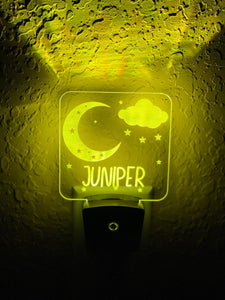 Personalized LED Moon & Stars Night Light | 7 Color Changing | Plug in Night Light | Name Light | Children's Night Light | Kids Room Light