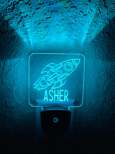 Load image into Gallery viewer, Personalized LED Spaceship Rocket Night Light | 7 Color Changing | Plug in Night Light | Name Light | Children&#39;s Night Light | Kids Room Light