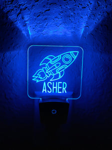 Personalized LED Spaceship Rocket Night Light | 7 Color Changing | Plug in Night Light | Name Light | Children's Night Light | Kids Room Light