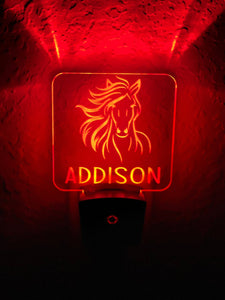 Personalized LED Horse Night Light | 7 Color Changing | Plug in Night Light | Name Light | Children's Night Light | Kids Room Light