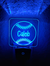 Load image into Gallery viewer, Personalized LED Baseball/Softball Night Light | 7 Color Changing | Plug in Night Light | Name Light | Children&#39;s Night Light | Room Light