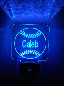 Personalized LED Baseball/Softball Night Light | 7 Color Changing | Plug in Night Light | Name Light | Children's Night Light | Room Light