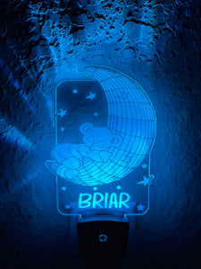 Personalized LED Teddy Bear Moon Night Light | 7 Color Changing | Plug in Night Light | Name Light | Children's Night Light | Kids Light