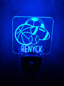 Personalized LED Sports Balls Night Light | 7 Color Changing | Plug in Night Light | Name Light | Children's Night Light | Kids Room Light