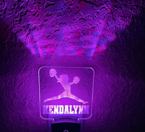 Personalized LED Cheerleader Night Light | 7 Color Changing | Plug in Night Light | Name Light | Children's Night Light | Kids Room Light