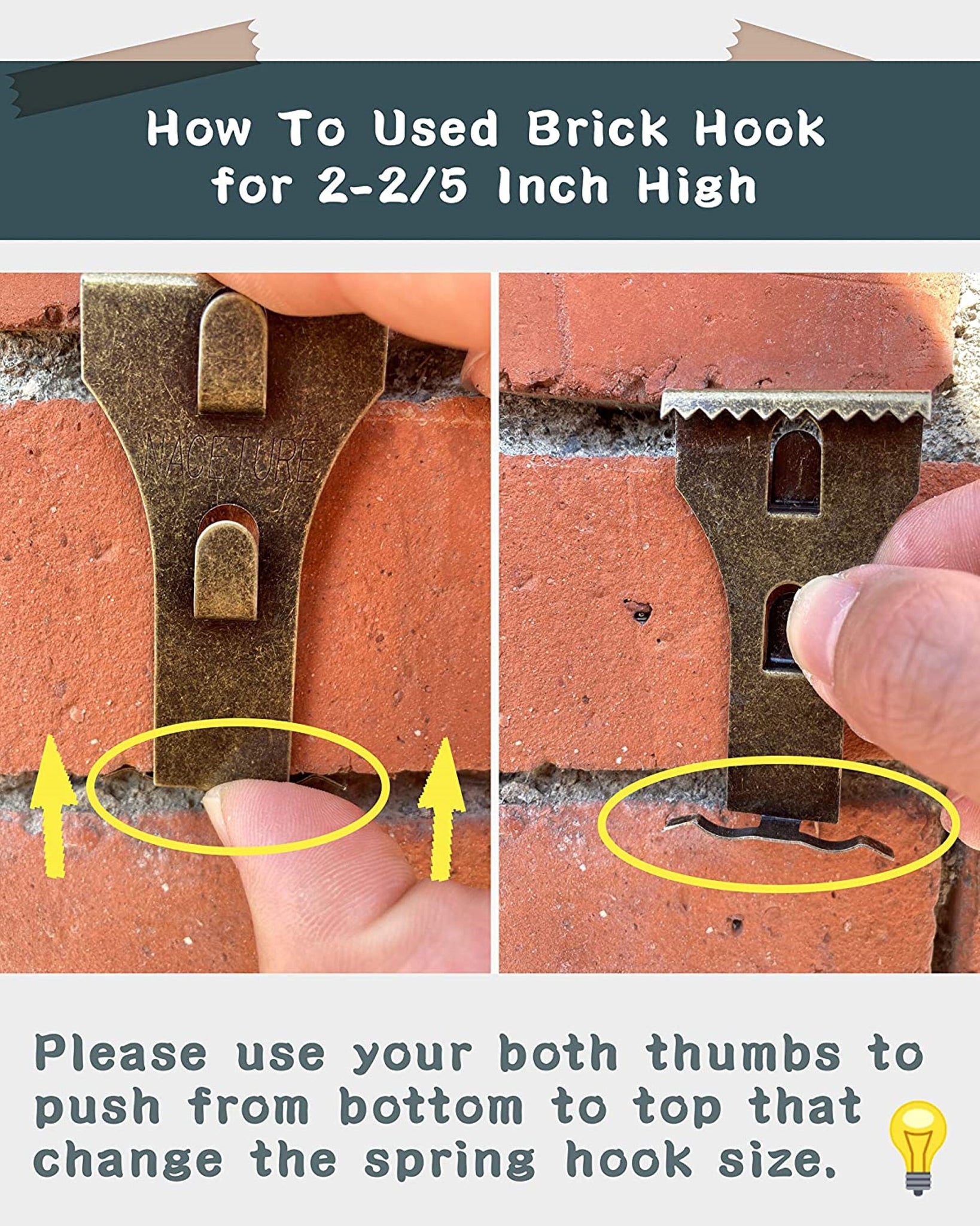 Brick Hook Clips - for Hanging Pictures, Metal Brick Hangers