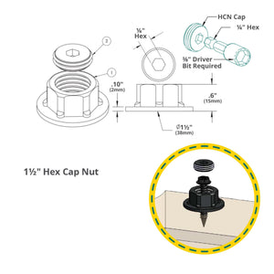 1-1/2″ Hex Cap Nut for Wood Bracket, Ornamental Wood Ties Decorative Hex Cap Nut