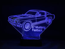 Load image into Gallery viewer, 67 Mustang Fastback 3D LED Color Changing Desk Lamp, Night Light, Man Cave Light | Customizable | Rechargeable Corded or Cordless