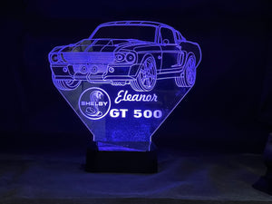 67 Shelby GT500 Eleanor 3D LED Color Changing Desk Lamp, Night Light, Man Cave Light | Customizable | Rechargeable Corded or Cordless