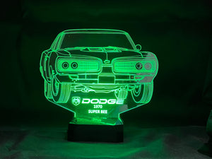 70 Dodge Super Bee 3D LED Color Changing Desk Lamp, Night Light, Man Cave Light | Customizable | Rechargeable Corded or Cordless