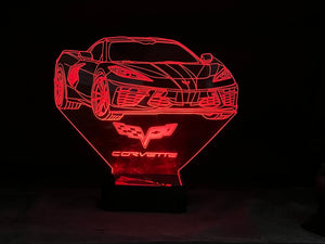 C8 Corvette 3D LED Color Changing Desk Lamp, Night Light, Man Cave Light | Customizable | Rechargeable Corded or Cordless