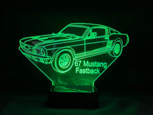 Load image into Gallery viewer, 67 Mustang Fastback 3D LED Color Changing Desk Lamp, Night Light, Man Cave Light | Customizable | Rechargeable Corded or Cordless