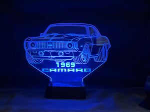69 Camaro SS 3D LED Color Changing Desk Lamp, Night Light, Man Cave Light | Customizable | Rechargeable Corded or Cordless