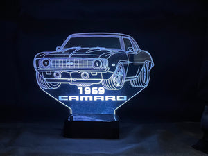69 Camaro SS 3D LED Color Changing Desk Lamp, Night Light, Man Cave Light | Customizable | Rechargeable Corded or Cordless