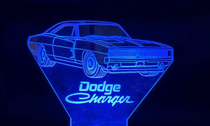 Dodge Charger 3D LED Color Changing Desk Lamp, Night Light, Man Cave Light | Customizable | Rechargeable Corded or Cordless