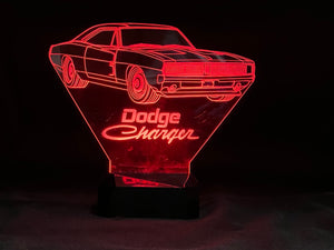 Dodge Charger 3D LED Color Changing Desk Lamp, Night Light, Man Cave Light | Customizable | Rechargeable Corded or Cordless