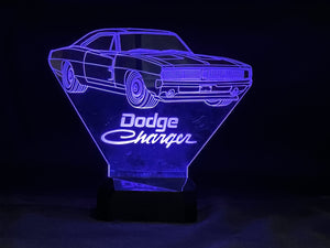 Dodge Charger 3D LED Color Changing Desk Lamp, Night Light, Man Cave Light | Customizable | Rechargeable Corded or Cordless