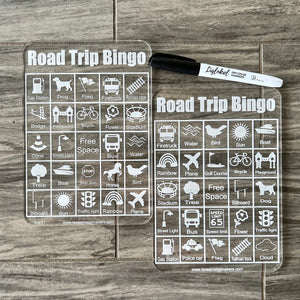 Acrylic Car Bingo Game | Dry Erase Back Seat Bingo  Set of 2 or 4 Boards | Laser Engraved Bingo Game