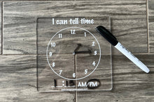 Load image into Gallery viewer, I Can Tell Time Learning Board Acrylic Dry Erase | Reusable Washable Clock Board | Preschool Learning | Education Supplies | Home School