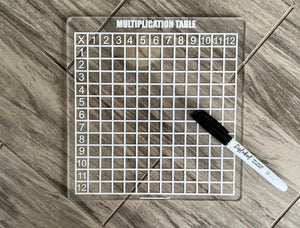 Dry Erase Multiplication Table Board Acrylic | Reusable Washable Math Board | Preschool Learning | Education Supplies | Home School