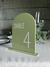 Load image into Gallery viewer, Arch Table Numbers | Acrylic Table Numbers | Custom Table Numbers | Wedding Décor | Wedding Table Numbers | Table Numbers with Stand
