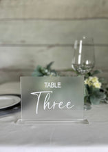 Load image into Gallery viewer, Frosted Acrylic Engraved Table Numbers | Custom Table Numbers | Wedding Décor | Wedding Table Numbers | Table Numbers with Stand