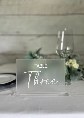 Frosted Acrylic Engraved Table Numbers | Custom Table Numbers | Wedding Décor | Wedding Table Numbers | Table Numbers with Stand